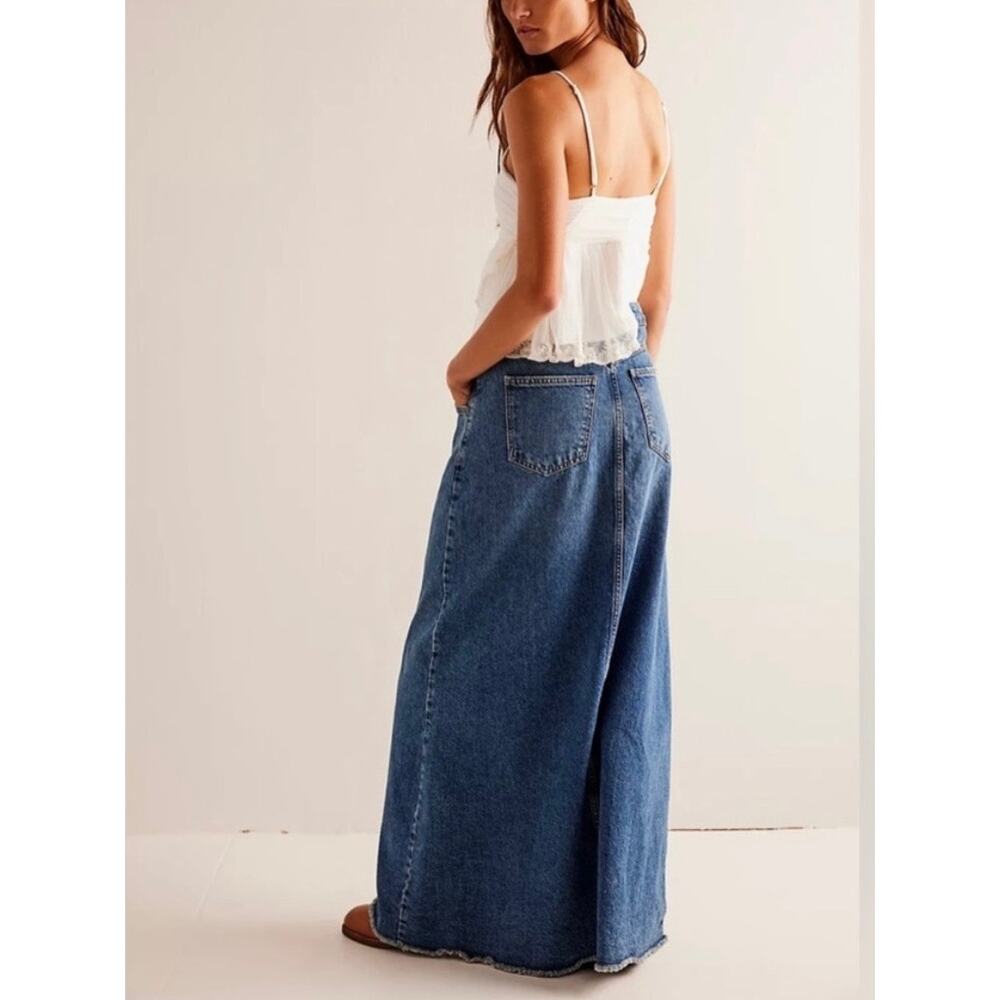 Free People We the Free Come As You Are Denim Maxi Skirt Dark Indigo 8 - Picture 3 of 13